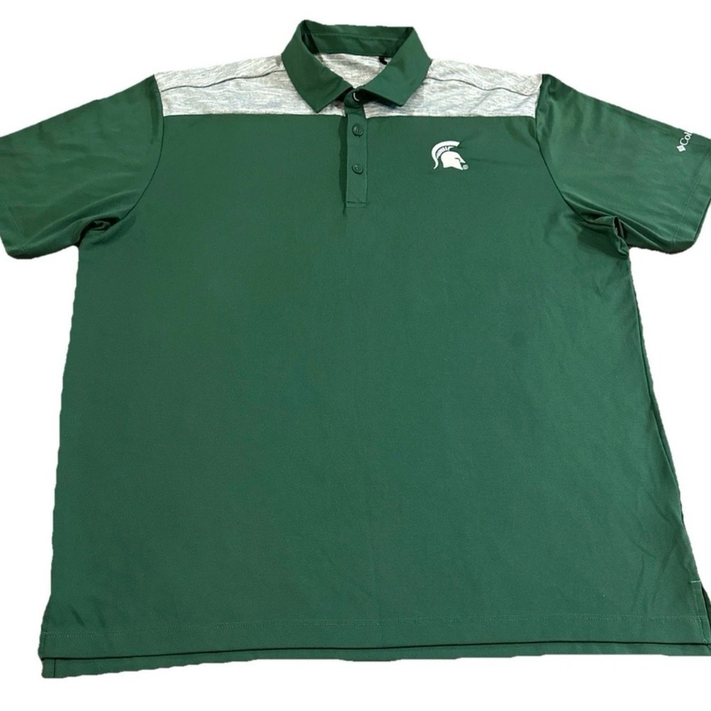 COLUMBIA Mens Michigan State Spartans Green Polo Shirt For Golf / Game Day LARGE